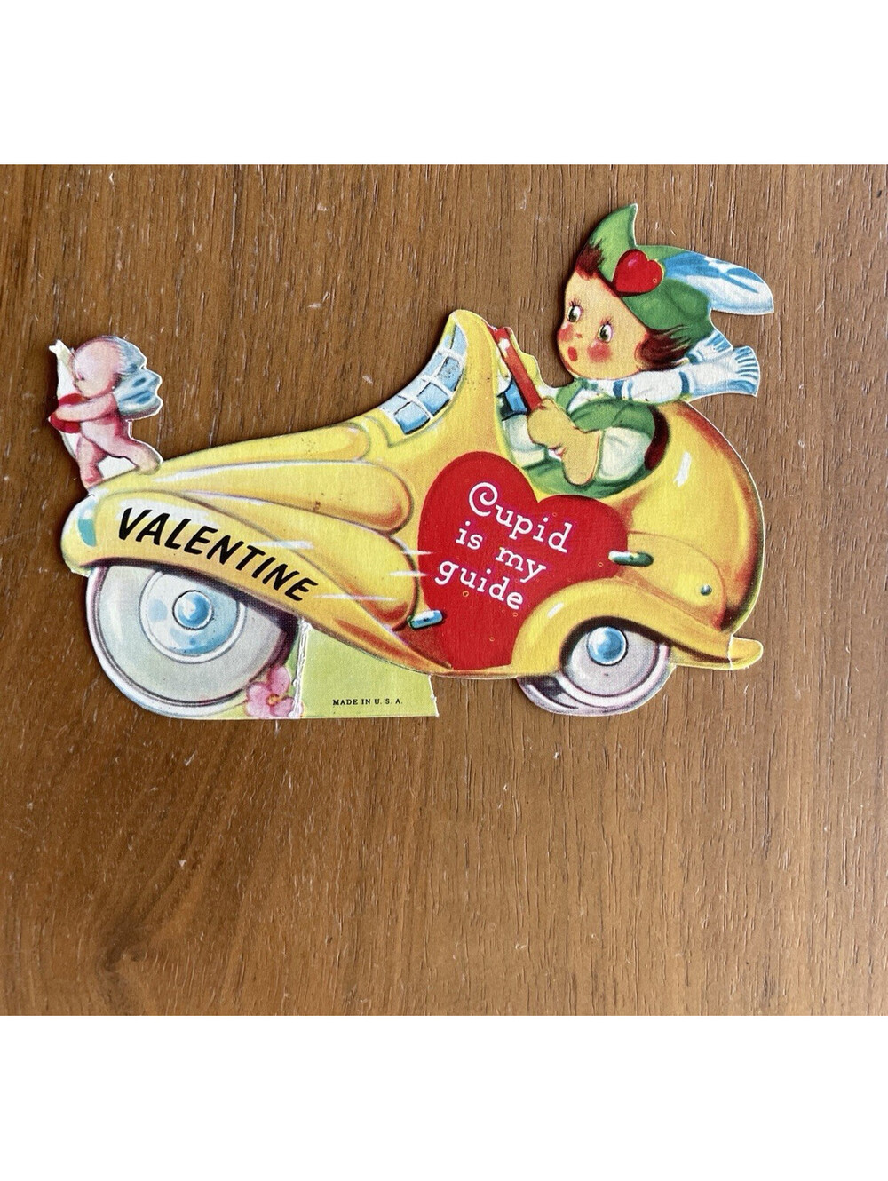 Valentine Card Little Boy Driving Car Cupid Is My Guide Valentine's Day Card